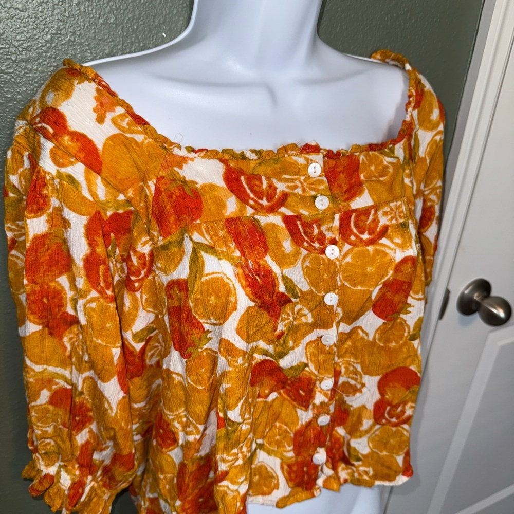 C&C California Orange Floral Blouse
